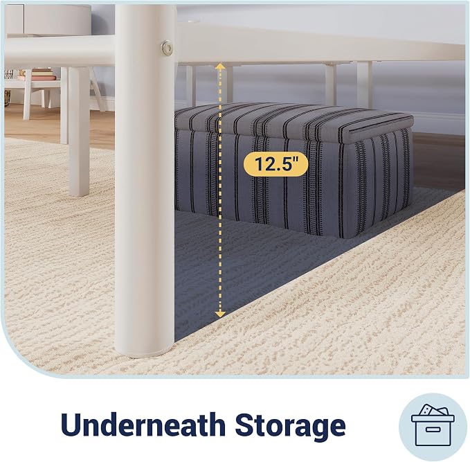 Allewie 14 Inch King Size Metal Platform Bed Frame with Headboard and Footboard, Underbed Storage, Strong Metal Slats Support, Mattress Foundation, No Box Spring Needed, Easy Assembly, White