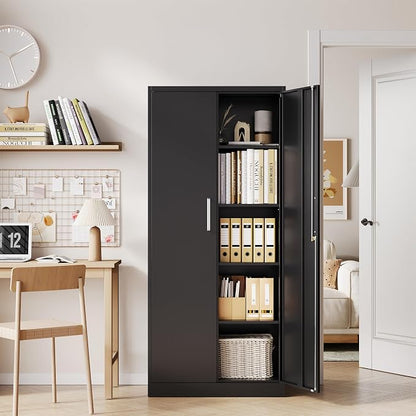 Metal Storage Cabinet with Locking Doors, 71" Tall Steel Locker Organizer with Adjustable Shelves, Garage Utility Cabinet for Home, Office, Shop, and School