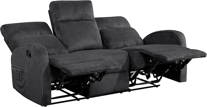 Lexicon Manual Reclining Sofa, Textured Microfiber Recliner Sofa, Wall Hugger, Track Arms, Magazine Pockets, Manual Dual Recliners Couch for Living Room/Office/Apartment, Easy Assembly, Dark Gray