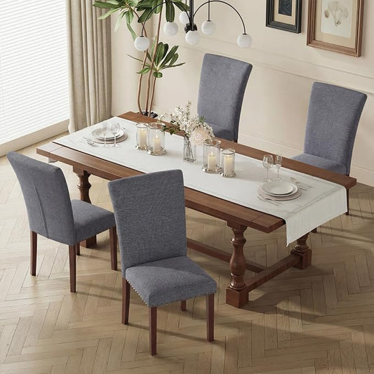 MALOL Dining Chairs Set of 4, High Back Dining Chair with Wood Legs and Nailhead Trim, Modern Padded Kitchen Room Chairs for Dining Room/Restaurant, Grey
