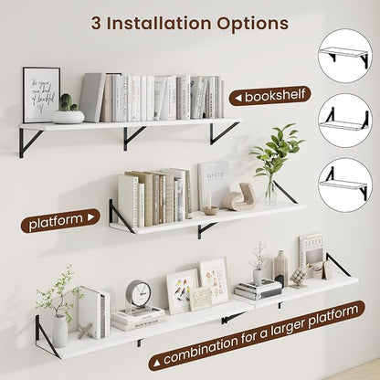 Axeman 48 Inch Floating Shelves | 10 Inch Deep White Wall Shelves Set of 2 | 48" W x 10" D White Wood Floating Shelves for Living Room Bathroom Kitchen