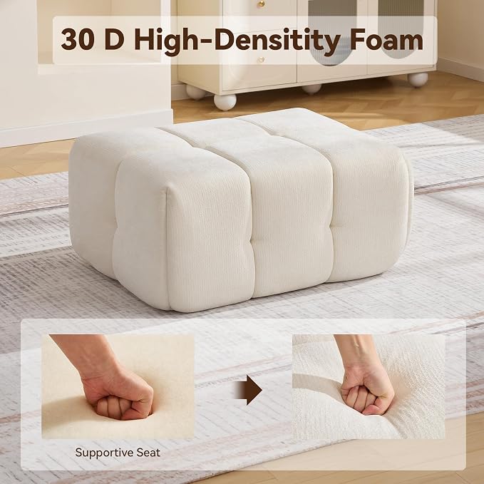 Large Boneless Ottoman, Upholstered Cloud Ottomans for Couch, Oversized Modern Foot Rest for Sectional Couches for Living Room, Foot Stools No Assembly Required, Tufted Ottoman, Beige