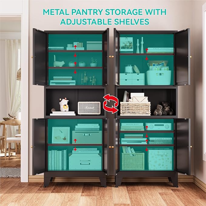 69" Tall Pantry Cabinet with Open Shelf,13.78“Deep By 28" Wide Storage Cabinet with Doors and Adjustable Shelves,Microwave Stand,for Kitchen Dining Room Bathroom,Black,1Pc