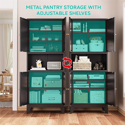69" Tall Pantry Cabinet with Open Shelf,13.78“Deep By 28" Wide Storage Cabinet with Doors and Adjustable Shelves,Microwave Stand,for Kitchen Dining Room Bathroom,Black,1Pc