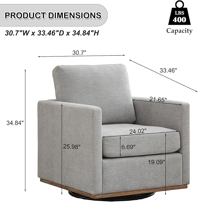 Grey Swivel Accent Chair Set of 2, 360 Degree Square Swivel Chair for Living Room, Mid Century Modern Upholstered Barrel Chair,Comfy Sofa Armchairs for Bedroom,Nursery,Chenille-1