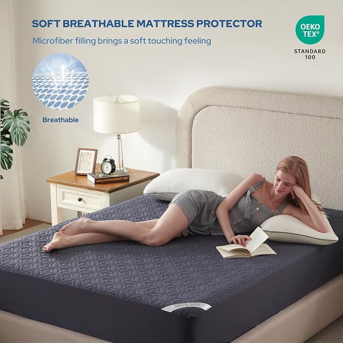 BEDLORE Waterproof Mattress Protector, Full Size Mattress Pad with Deep Pocket 6"-15" Depth, Soft Dirt-Proof Double Bed Mattress Cover for Bedroom, College Dorm, Hotel (Navy Blue)