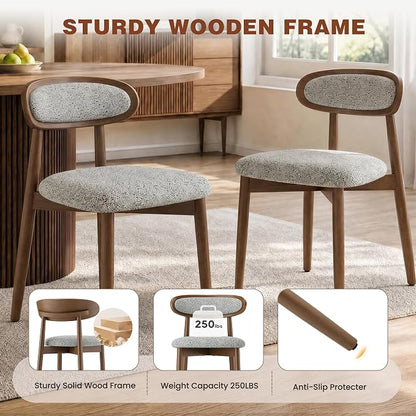 Wooden Dining Chairs Set of 4, Modern Fabric Upholstered Dining Room Chair, Kitchen Side Chairs, Farmhouse Dinner Chair with Curved Back for Kitchen, Lightgrey