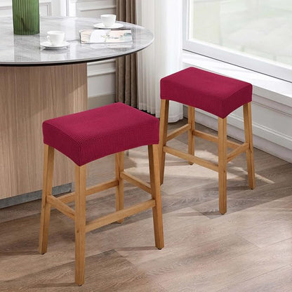 YISUN Stool Covers Rectangle - 2 Pack Stretch Waterproof Saddle Seat Cover Counter Bar Stools Bar Chairs Covers Kitchen Island Chairs Cushion Protector (2, Wine Red)