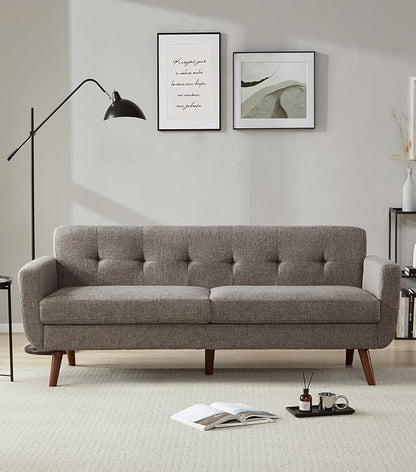 Tbfit 77.2" W Linen Sofa Couch, Mid Century Modern Decor Loveseat Couches for Living Room, Button Tufted Upholstered Small Couch for Bedroom, Solid, and Easy to Install Love Seats Furniture, Grey