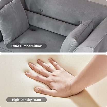 Claiks 62" Chaise Lounge Chair Indoor,Oversized Chaise Lounge for Living Room, Upholstered Boneless Chair Bed with Ottoman, Armrest and Pillows, Indoor Cloud Couch, Dark Gray