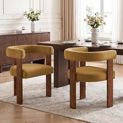 USAINT Wooden Barrel Dining Chairs Set of 6, Mid-century Modern Upholstered Dining Room Chairs with Walnut Wood Legs and Loop Back, Comfy Accent Arm Chair for Dining room, Kitchen, Living room, Orange