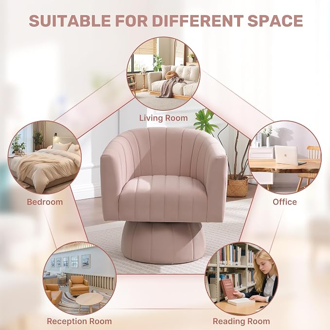 Swivel Accent Barrel Chair Set of 2, Cute Comfy Small Round 360° Arm Chair, Velvet Sofa Club Reading Chair for Living Room Bedroom Office Pink