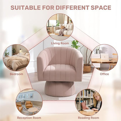 Swivel Accent Barrel Chair Set of 2, Cute Comfy Small Round 360° Arm Chair, Velvet Sofa Club Reading Chair for Living Room Bedroom Office Pink