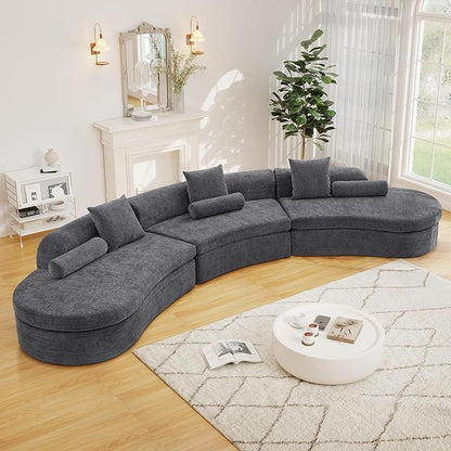 AVZEAR Curved Modular Sectional Sofa, Chenille Upholstered Cloud 6 Seater Couch for Living Room, No Assembly Modern Love Seat Sofa with 3 Bolster Pillows & 3 Square Pillows, High-Density Foam, Gray