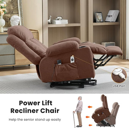 MAHOMICO Power Lift Recliner Chair for Elderly with Vibration Massage and Lumbar Heating Oversized Single Sofa with Cup Holder and USB Charge Port for Living Room