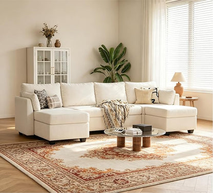 Huatean Home 114.17" Modular Sectional Sofa, 6 Seat Modular Couch with Storage, Memory Foam, Convertible Sectional Couches for Living Room, U Shaped Comfy Modular Sofa with Chaise, Beige