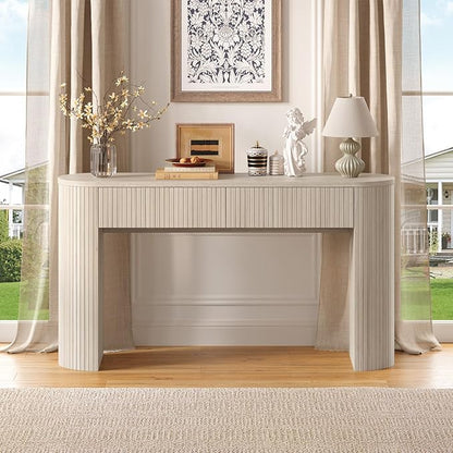 ONBRILL 55 Inch Console Table with 2 Drawers, Entryway Tables with Storage, Sofa Table Behind The Couch, Hallway Tables, Natural White