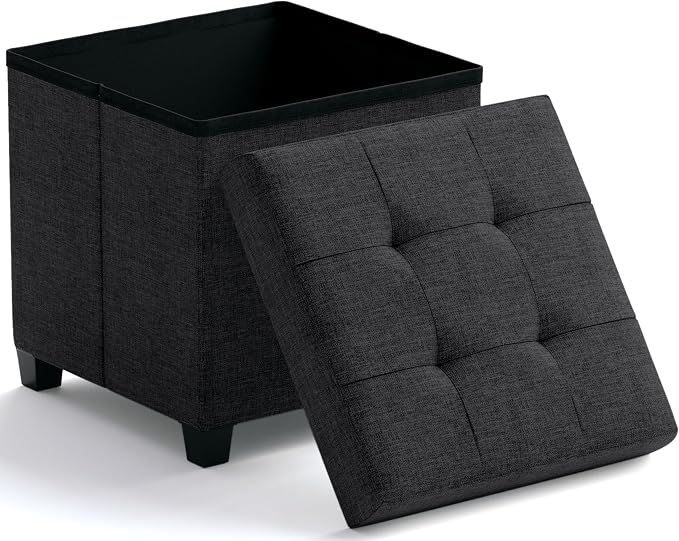 Ornavo Home Storage Ottoman with Legs, Square Cube Foot Rest Stool Seat, for Living Room, Bedroom, Home Office, Dorm - 15 x 15 x 15, Black