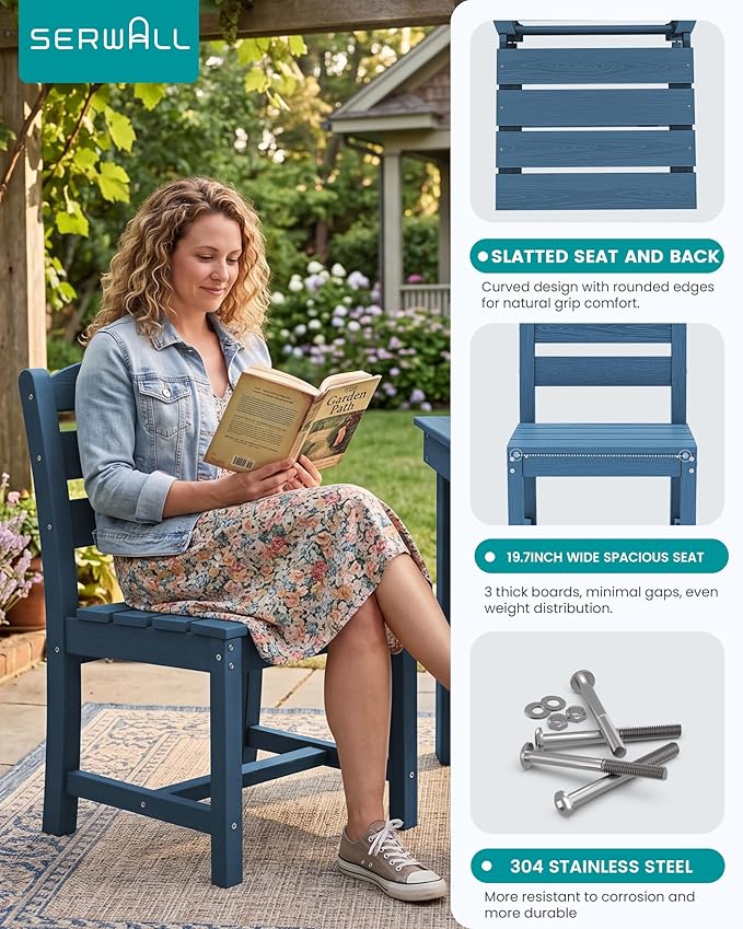 SERWALL HDPE Outdoor Dining Table and Chairs Set for 4 | with Armless Chair Seat