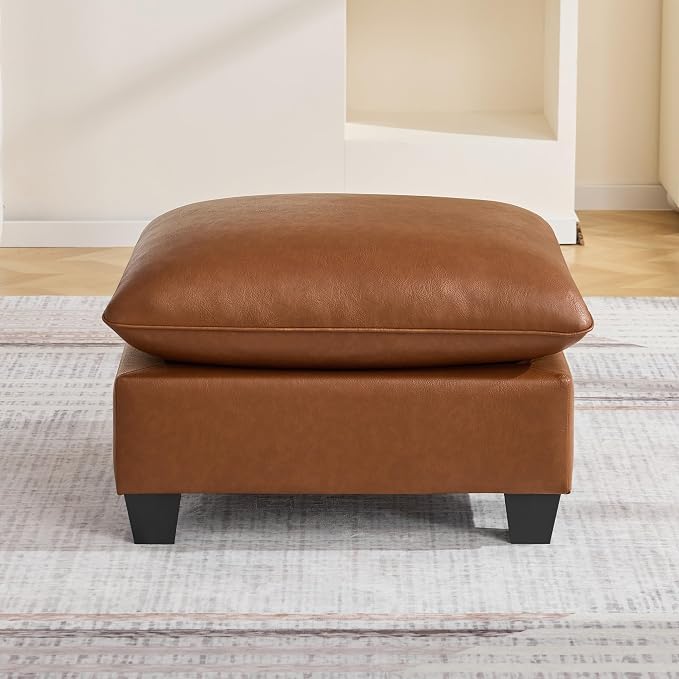 31.5" Faux Leather Large Square Ottoman, Oversized Upholstered Footrest for Living Room, Bedroom, Entryway, Brown