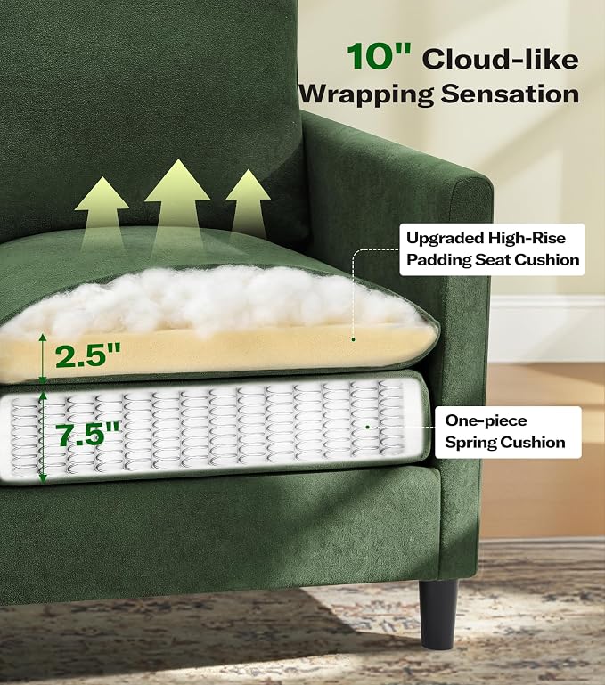Welzona 3-Layers Cloud Accent Chair, 33" Reading Chair for Bedroom, Living Room - Tool-Free Assembly with Teddy Fabric Couch Chair - Green - Arm Chairs - Removable Washable Covers - 450lb Capacity