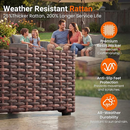 Wisteria Lane Patio Furniture Set, Wicker Outside Outdoor Furniture for All Weather, Patio Sofa with High Backrest Support and Wide Armrest for Backyard, Balcony, Deck, Porch, Brown