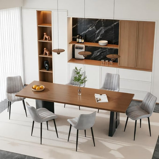 VECELO Dining Chairs Set of 6, Velvet Fabric & Metal Frame, Mordern Style for Kitchen, Living Room,Offcie, Light Grey