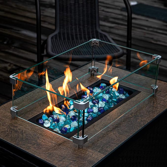 GASPRO 20 Pound Fire Glass Diamonds 1 Inch, Fire Pit Glass Rocks for Gas Fireplace and Fire Pit, Blend of White, Cobalt Blue and Margarita Azura Blue, High Luster