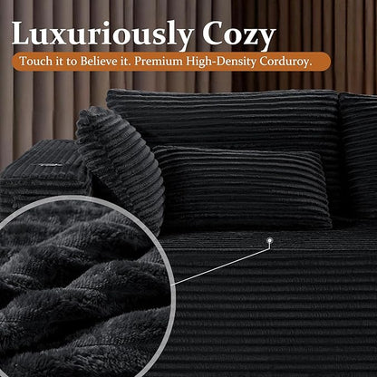 138" Cloud Sectional Couch, Comfort U Shaped Sofa for Living Room, Extra Deep Seats No Assembly, Minimalist Modular Couch, Corduroy (Black, 6 Seats,U-Shape C)