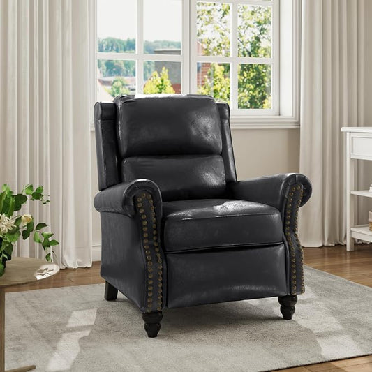 Faux Leather Recliner Chair, Modern Pushback Armchair with Adjustable Backrest & Footrest for Bedroom, Living Room (Black,Set of 1)