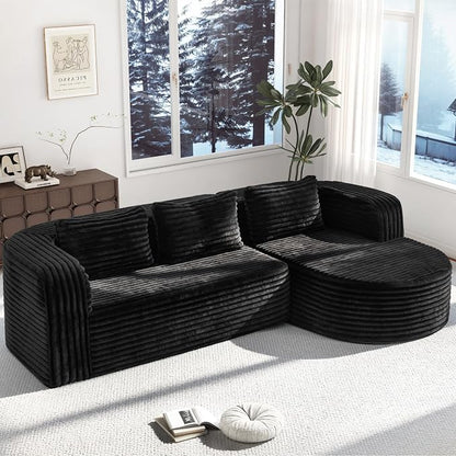 Hobestluk Modular Sectional Sofa Couches L-Shape Couch 3 Seat Modular Sofa Memory Foam Sectional Couches for Living Room, Cloud Couch (Round Black, 96", Right Hand Facing)