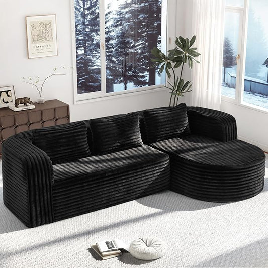 Hobestluk Modular Sectional Sofa Couches L-Shape Couch 3 Seat Modular Sofa Memory Foam Sectional Couches for Living Room, Cloud Couch (Round Black, 96", Right Hand Facing)