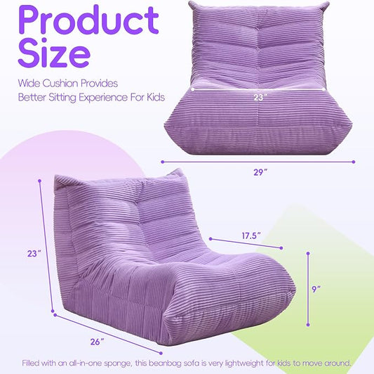 Hobestluk Medium Bean Bag Chair Faux Fur Fabric BeanBag Couch for Playroom | Purple Corduroy,Ergonomic Design,Memory Foam,Strong Supportive,No Assembly Required,DecorativeStyle for Living Room Bedroom