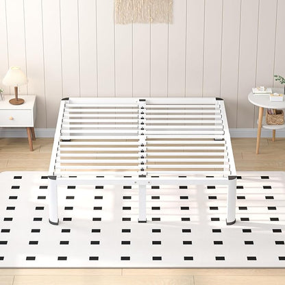 VIPSHOW 20 Inch White Full Heavy Duty 3500 lbs Bed Frame with Round-Corner Legs & Anti-Squeak Design – Quick Assembly Metal Platform, No Box Spring Needed