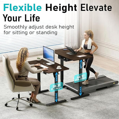 35" Electric Standing Desk Adjustable Height, Small Sit Stand Desk for Home Office & Computer Workstation, Compact Work Desk with Cable Management (Dark Walnut)