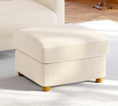Welzona 25.2" Couches for Living Room, Comfy Beige Ottoman with Storage, Foot Rest Tool-Free Setup, Small Ottoman Foot Rest for Couch, Corduroy Couch for Bedroom, Apartment, Office