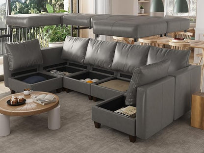 EASE MOOSE Faux Leather Sectional Modular Sofa with Storage,Comfortable Faux Leather Modular Sectional Couch for Living Room
