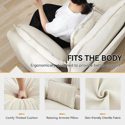 76'' Cloud Deep Seat Loveseat, Upholstered Chenille Modular 2-Seats Sectional Sofa Couch, Modern Comfy Settee Loveseat for Living Room Set, Small Apartment, Beige