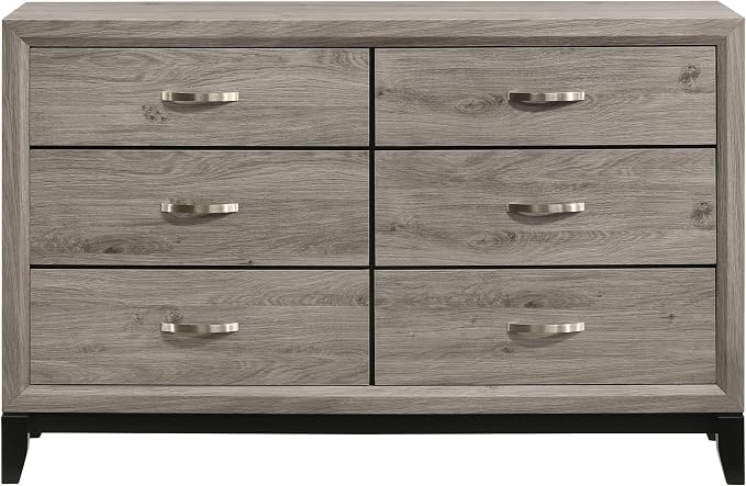 Coaster Home Furnishings - Valen - Wood - 6-Drawer Dresser with Curved Pull Handles, Groove Detailing, and Nickel Hardware - Bedroom - Light Taupe - 215913