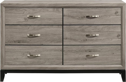 Coaster Home Furnishings - Valen - Wood - 6-Drawer Dresser with Curved Pull Handles, Groove Detailing, and Nickel Hardware - Bedroom - Light Taupe - 215913