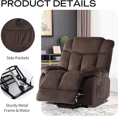 CANMOV Power Lift Electric Recliner Chair for Elderly- Heavy Duty and Safety Motion Reclining Mechanism-Antiskid Fabric Sofa for Living Room, Chocolate