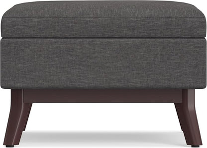 SIMPLIHOME Owen Coffee Table Storage Ottoman - 34" Wide x 19" High Upholstered Linen Look Fabric Rectangular Lift-Top Ottoman in Slate Grey, Mid-Century Modern Bench for Living Room with Tapered Legs