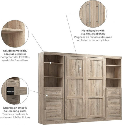 Bestar Pur Full Murphy Bed and 2 Shelving Units with Drawers, 109-inch Space-Saving Wall Bed