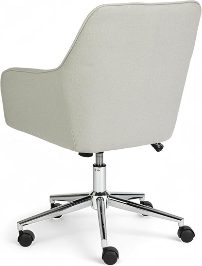 Martha Stewart Rayna Swivel Task Chair with Flared Arms for Home Office in Light Gray Fabric with Polished Nickel Frame