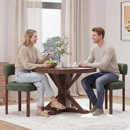 Wooden Dining Chairs Set of 2, Upholstered Kitchen Chairs with Solid Wood Legs, Mid Century Dining Room Chair with Ergonomic Curved Backrest for Kitchen Dining Vanity, Green