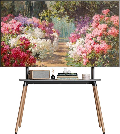 Easel Floor TV Stand with Storage for 49-86 inch TVs, Height Adjustable 4-Leg Universal TV Stand with Cable Management & Protective Pads, Holds 110 lbs for Living Room, Office, School, Black