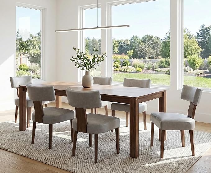 RIVOVA Mid Century Modern Dining Chairs Set of 6 PU Leather Upholstered Dining Room Chairs Side Chairs, Modern Kitchen Armless Parson Chairs Solid Wood Dining Chairs, Grey