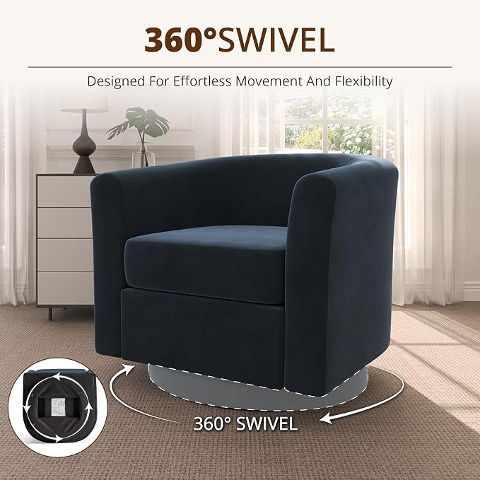 Swivel Accent Chair with Storage Ottoman Set of 2, Modern Velvet Barrel Chair, Upholstered Armchair with Footrest for Living Room/Reading/Bedroom, 25.4'' D x 28.35'' W x 24.4'' H, Blue