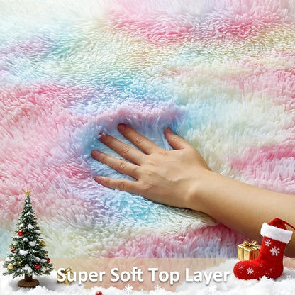 Ophanie Rainbow Rug for Bedroom Girls,Unicorn Colorful Fluffy Soft Cute Fuzzy Area Rugs,Shag Plush Shaggy Bedside Floor 4x6 Furry Carpet for Kids Baby Teen Dorm Decor with Over 99 pcs Pile fibers