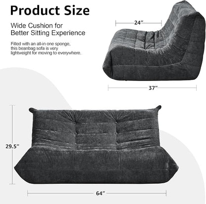 Hobestluk Large Bean Bag Chair Faux Fur BeanBag Couch for Living Room | Darkgrey Chenille, Loveseat,Ergonomic Design,Memory Foam,Anti-slip,No Assembly Required,Decorative Style for Living Room